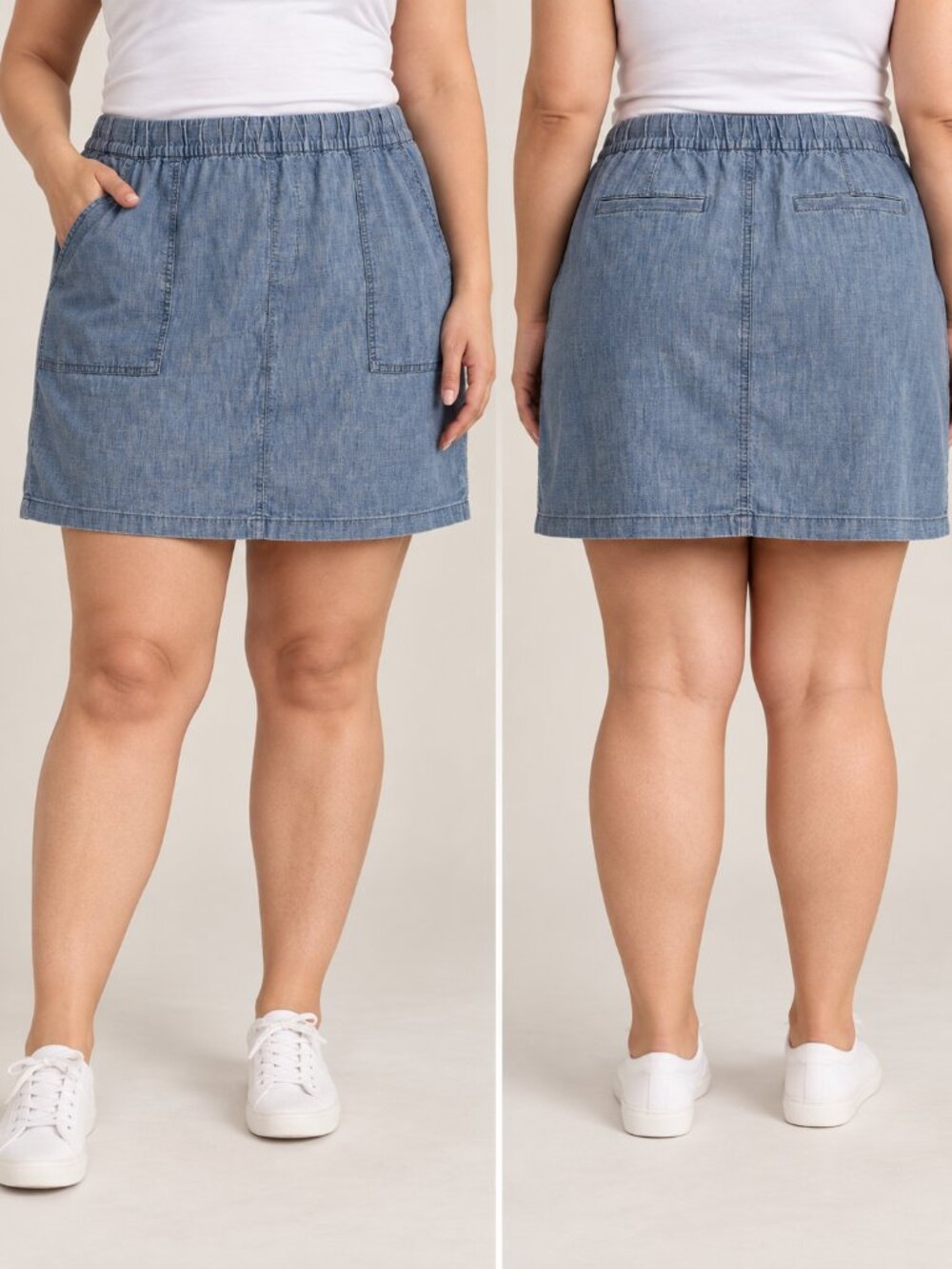 Lands’ End 18W Chambray Pull-On Skort Blue Stretch Cotton Elastic Waist